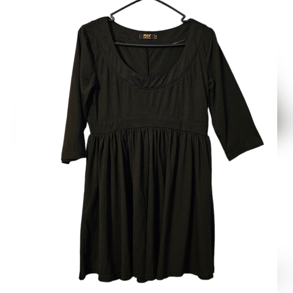 R&B Collection Women's Casual Black Dress Mini Scoop Neck 3/4 sleeves Size S